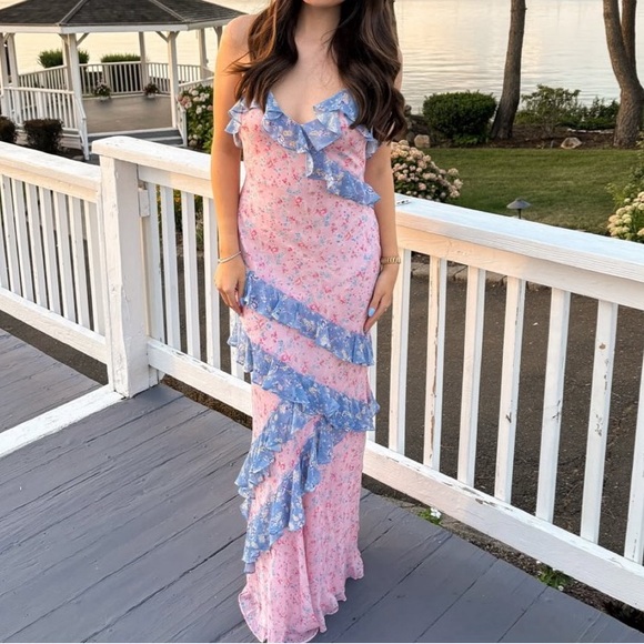 Love Shack Fancy Rialto Rose Print Ruffle Maxi Dress - Picture 2 of 7